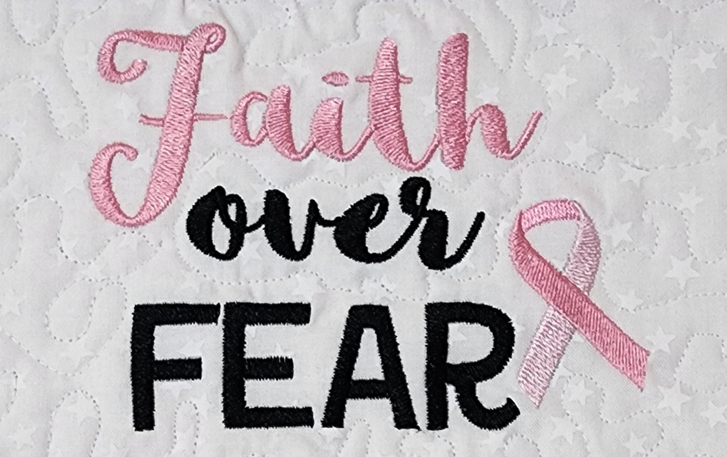 Faith Over Fear Quilted Mug Rug – Breast Cancer Awareness Gift Basket Filler