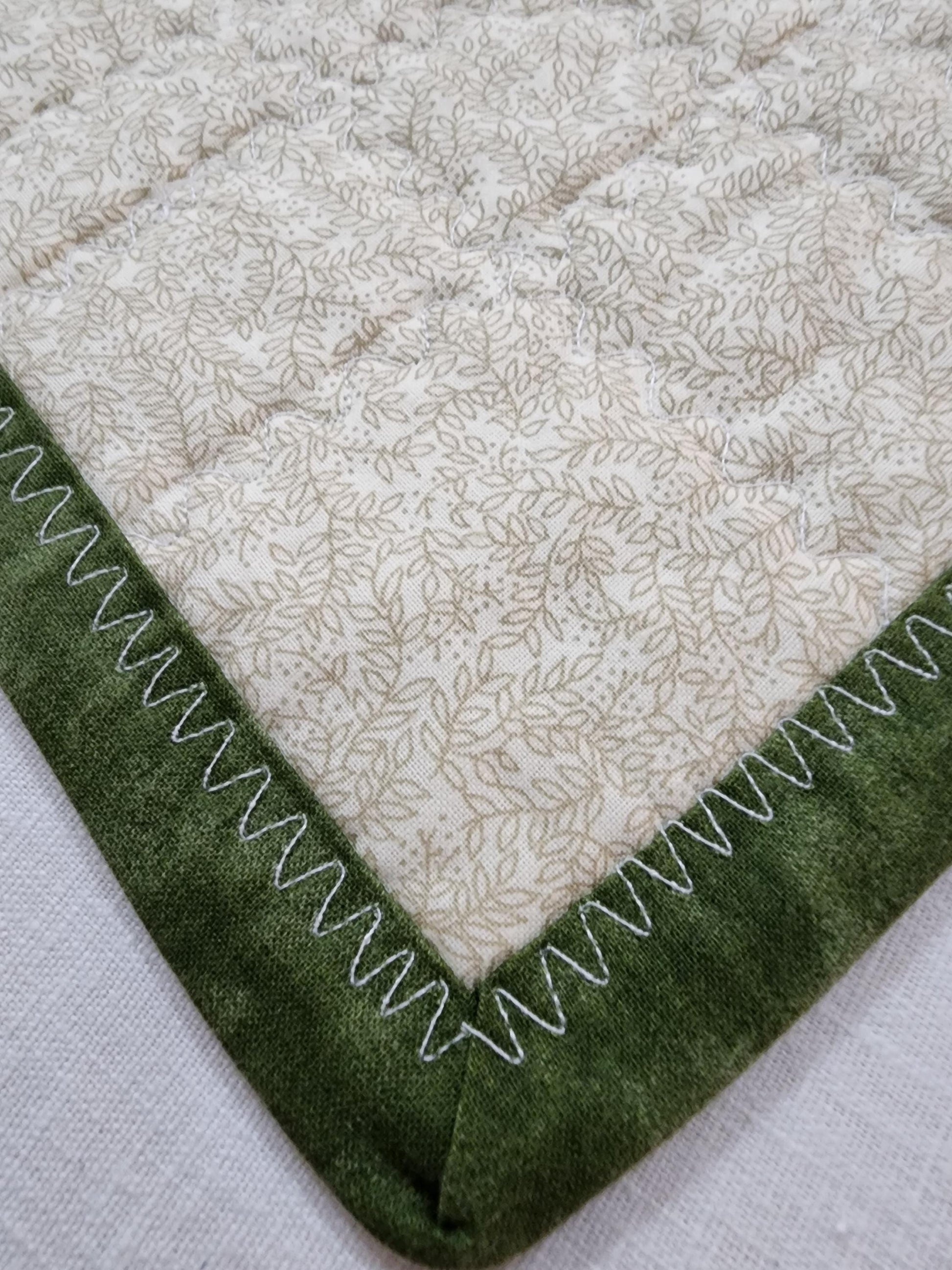 Handmade Quilted Table Topper Reversible Patchwork Floral and Gold Leaf 16" x 19"