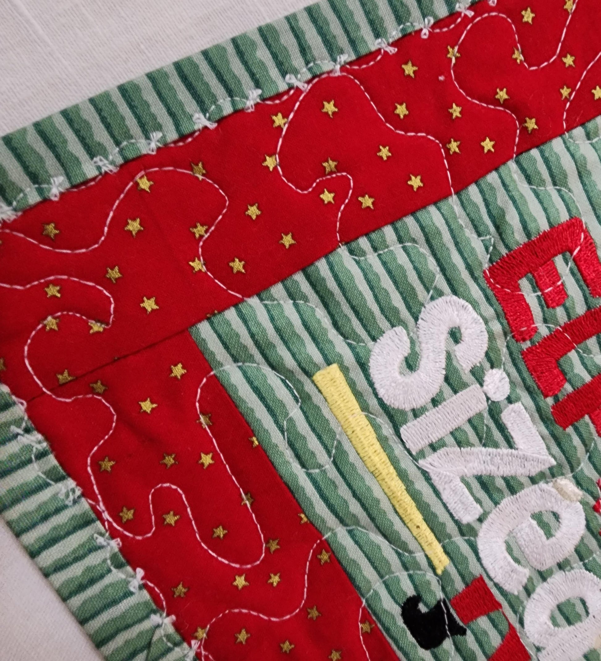 Quilted Mug Rug • “Elf Sized” • Holiday Coffee Mat • Christmas Stocking Stuffer