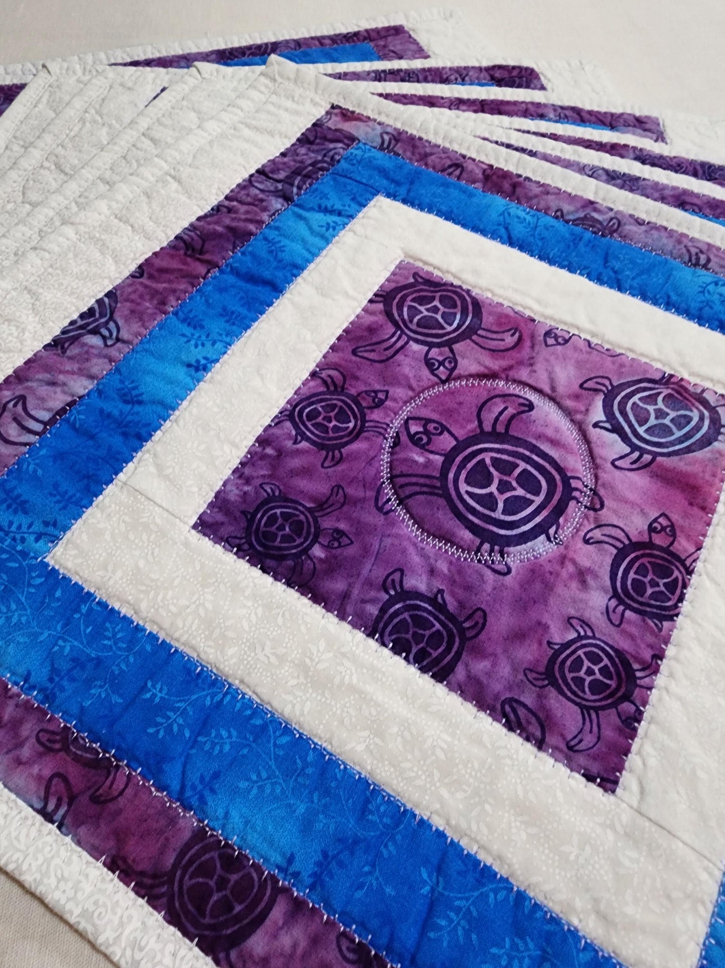 Sea Turtle Quilted Placemat – Handmade Cotton Table Quilt – Reversible with Floral Theme– Sold Individually