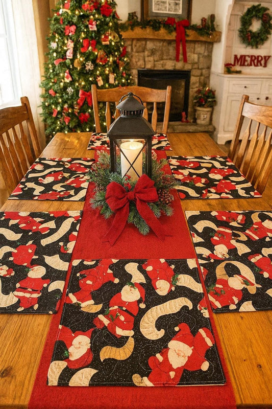 Santa Claus Christmas Placemat, Holiday Decor, Vintage Fabric