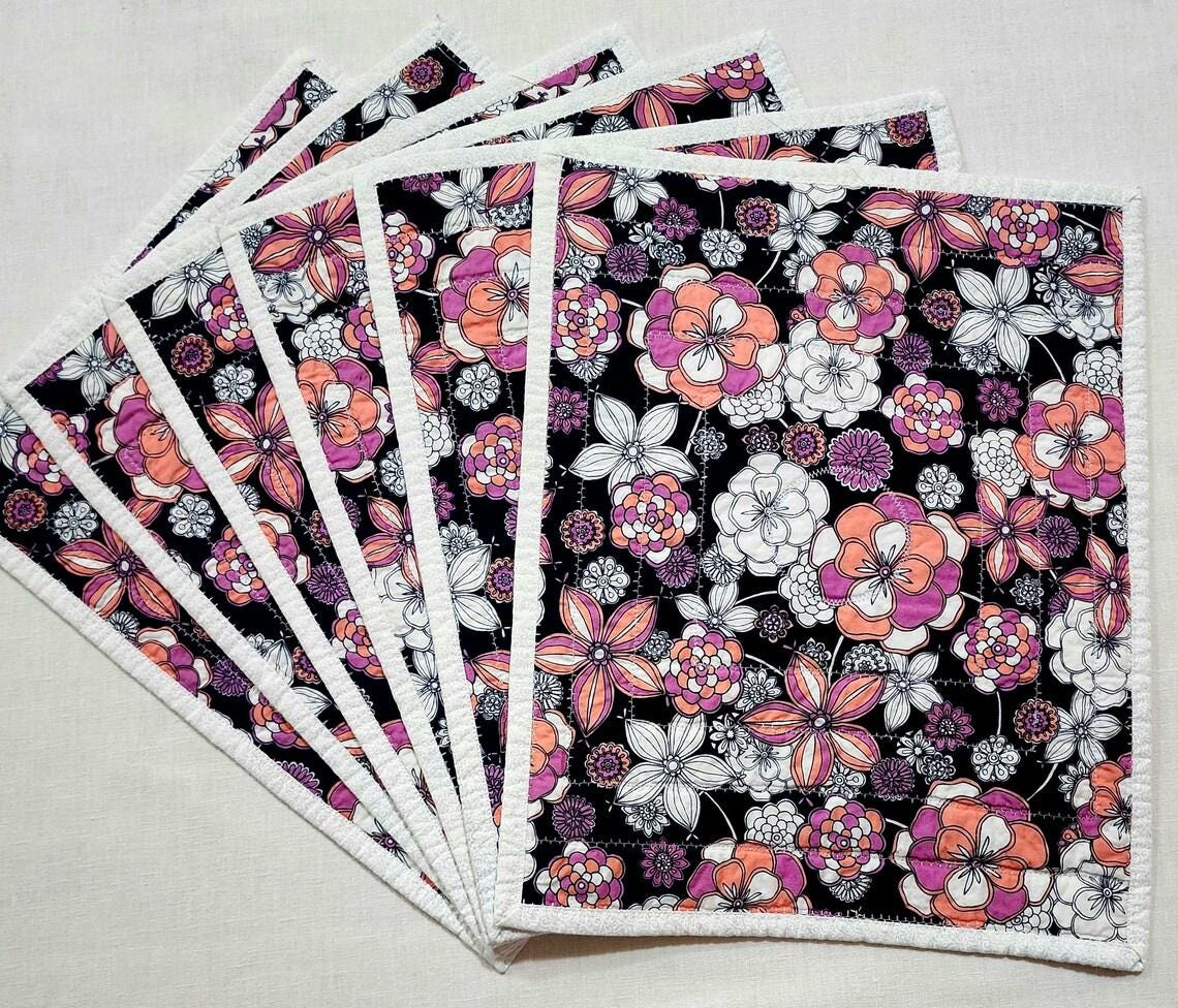 Sea Turtle Quilted Placemat – Handmade Cotton Table Quilt – Reversible with Floral Theme– Sold Individually