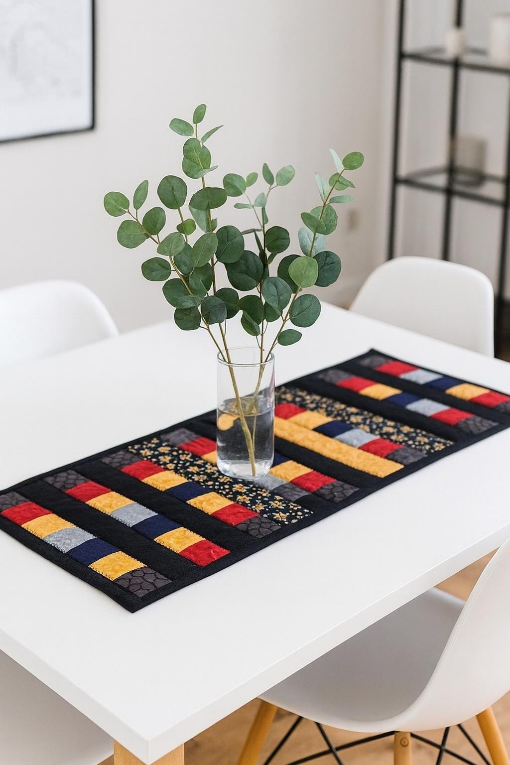 Quilted Table Runner – Bold Red & Yellow Batik, 100% Cotton, 30" x 11.5"