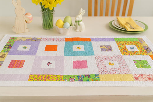 Spring Butterfly Patchwork Table Runner – 33 x 16 – Pastel Quilted Easter Decor