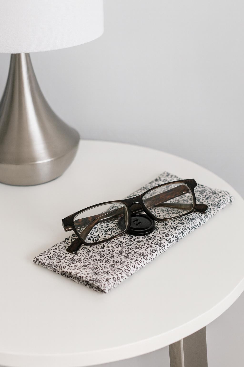 Soft Quilted Fabric Case – Black & White Scroll Print – Multi-Purpose Eyewear Pouch with Button Closure