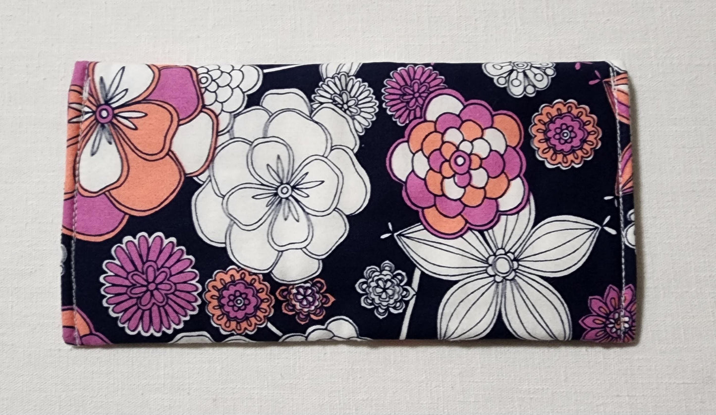 Floral Fabric Eyewear Case – Peach, Purple & White Print with Button Closure