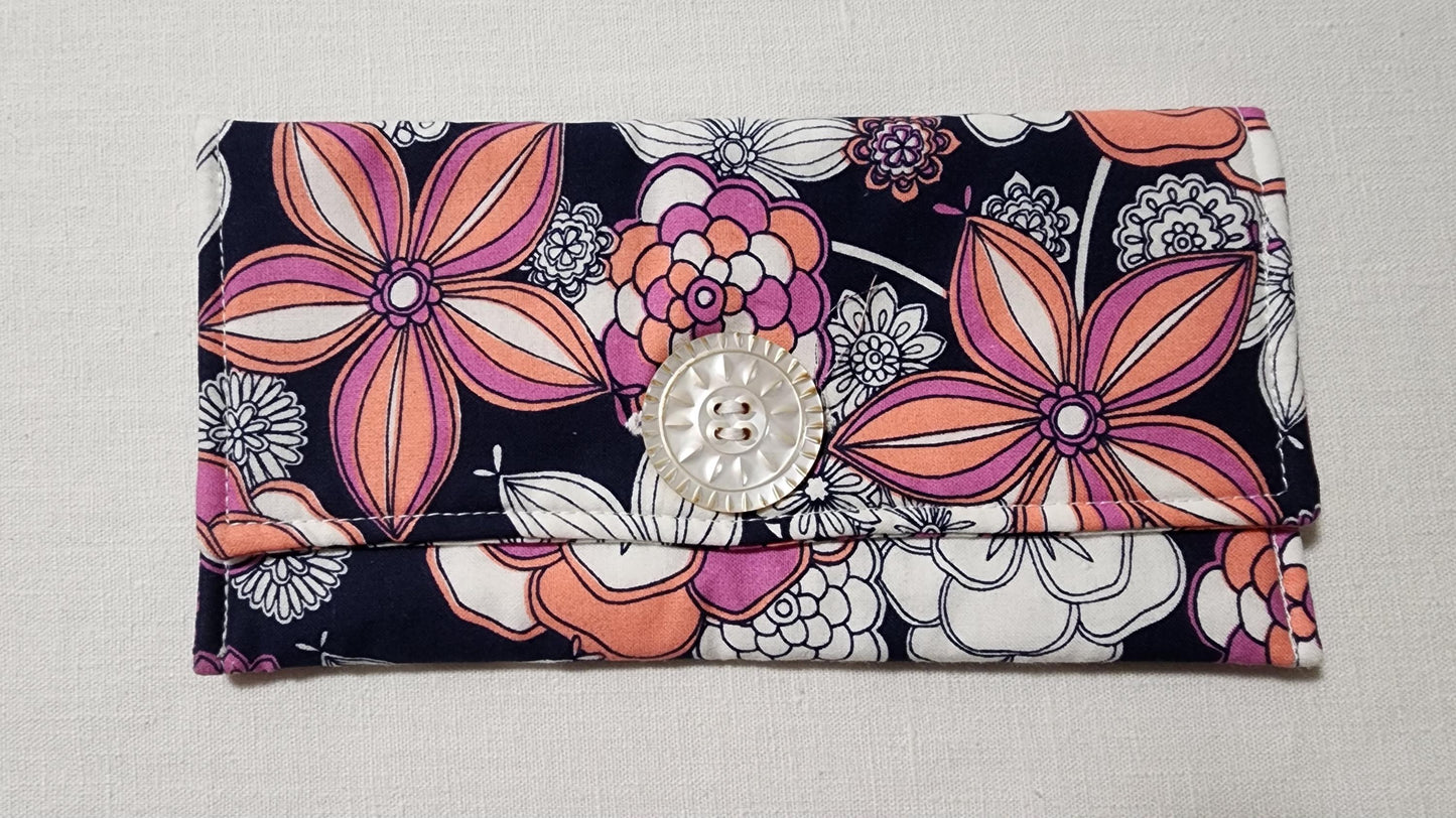 Floral Fabric Eyewear Case – Peach, Purple & White Print with Button Closure