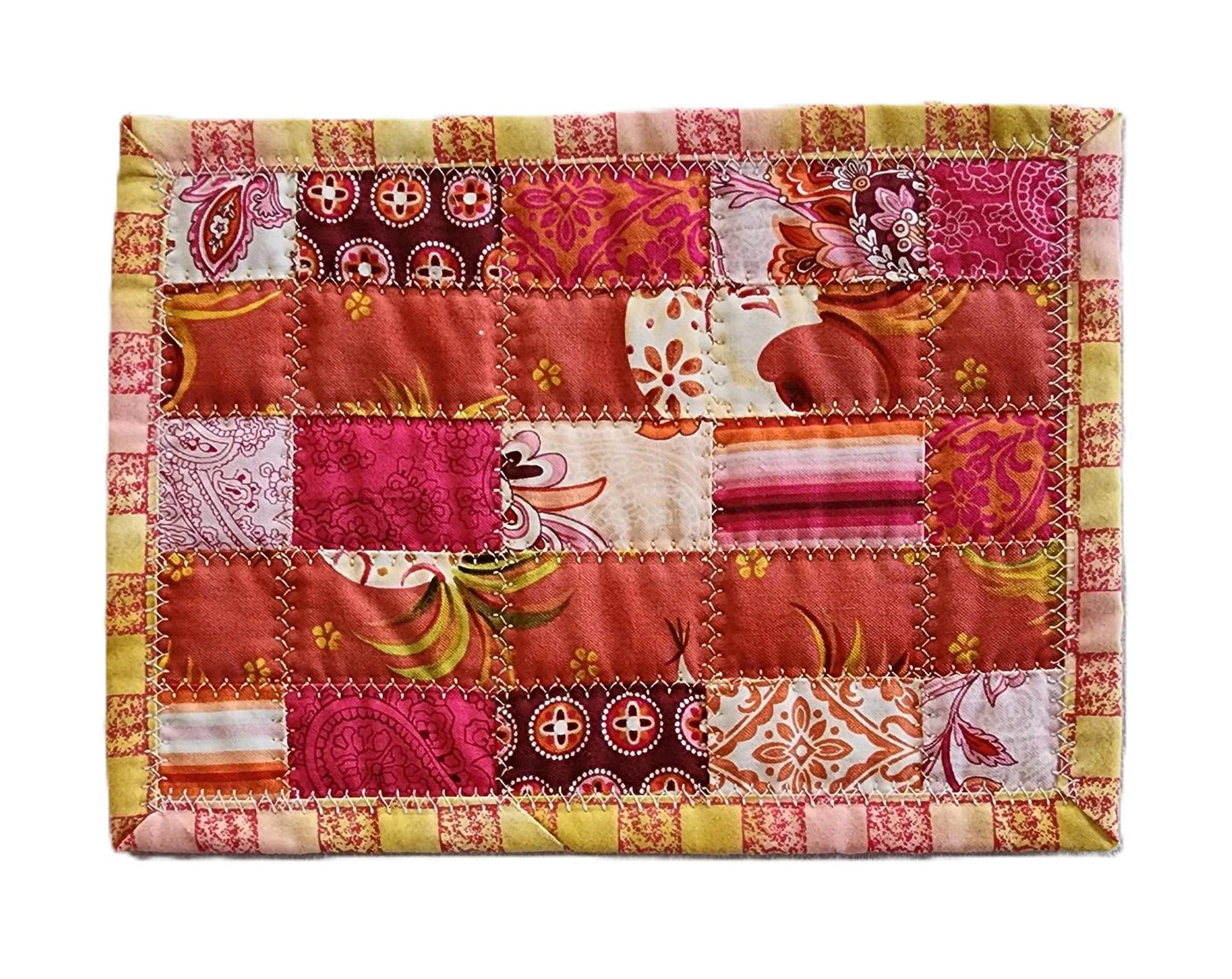 Quilted Mug Rug • Handmade Mini Table Topper • Warm Patchwork Accent