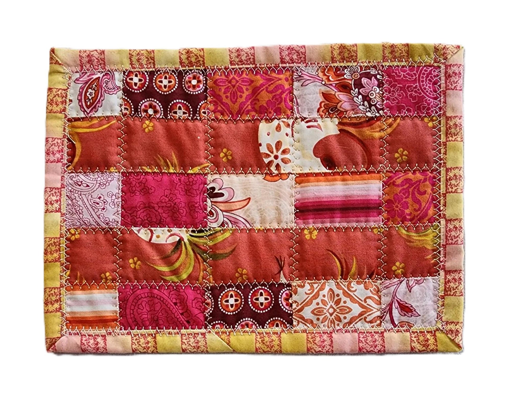 Quilted Mug Rug • Handmade Mini Table Topper • Warm Patchwork Accent