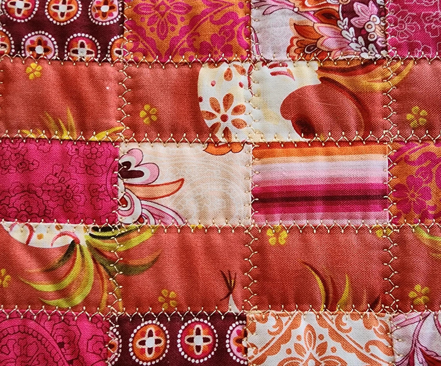 Quilted Mug Rug • Handmade Mini Table Topper • Warm Patchwork Accent