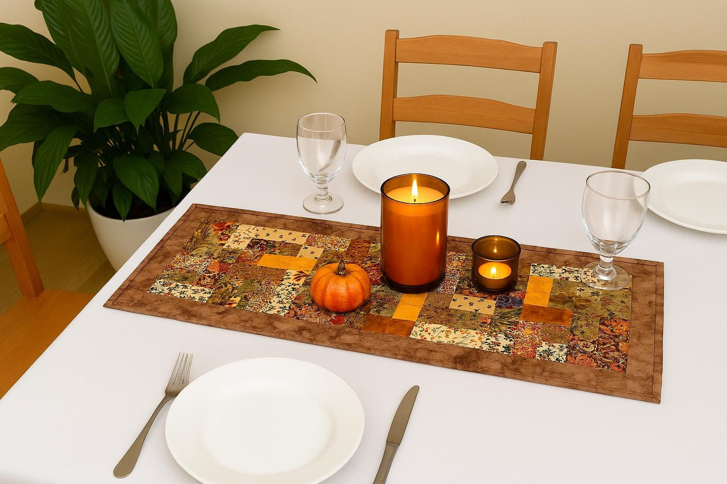 Handmade Earthy Quilted Table Runner, Vibrant color Patchwork