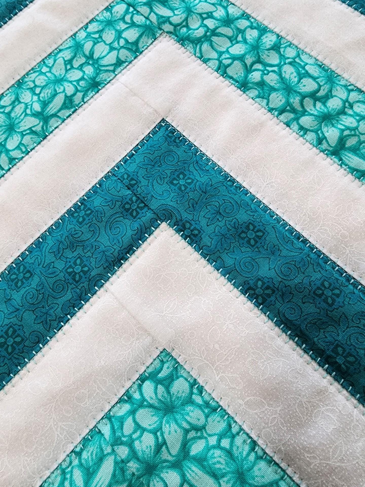 Teal & White Quilted Table Topper – Reversible – 26" Square