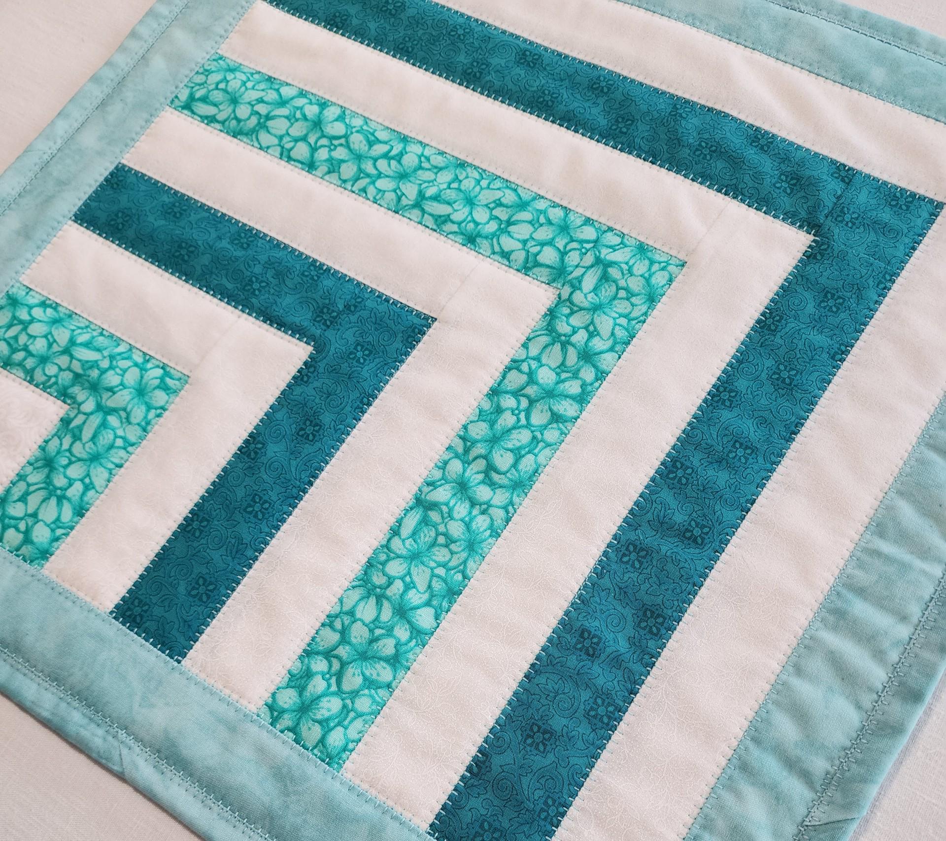 Teal & White Quilted Table Topper – Reversible – 26" Square