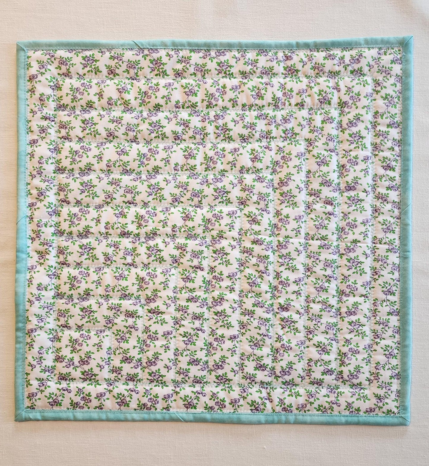 Teal & White Quilted Table Topper – Reversible – 26" Square
