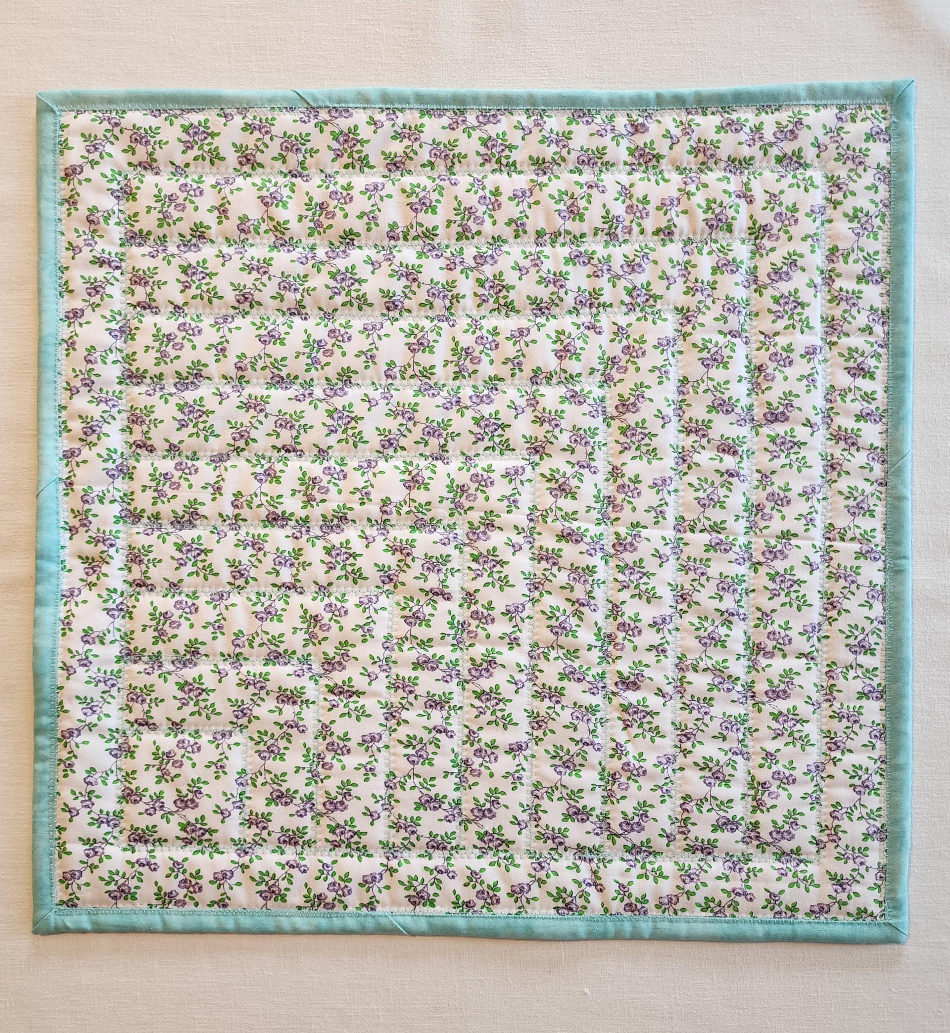 Teal & White Quilted Table Topper – Reversible – 26" Square