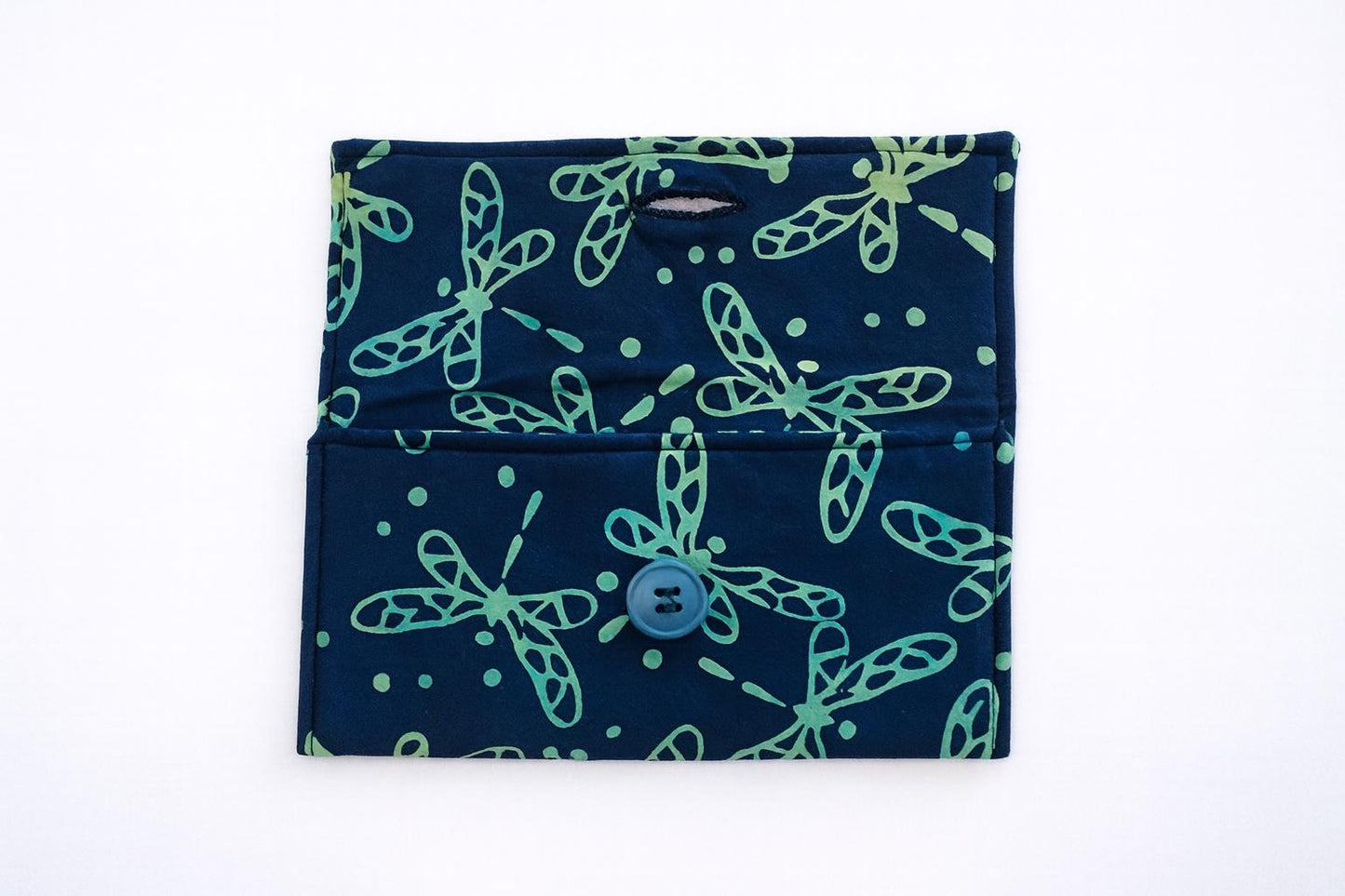 Teal Butterfly Batik Fabric Case – Handmade Quilted Eyewear Pouch with Button Closure