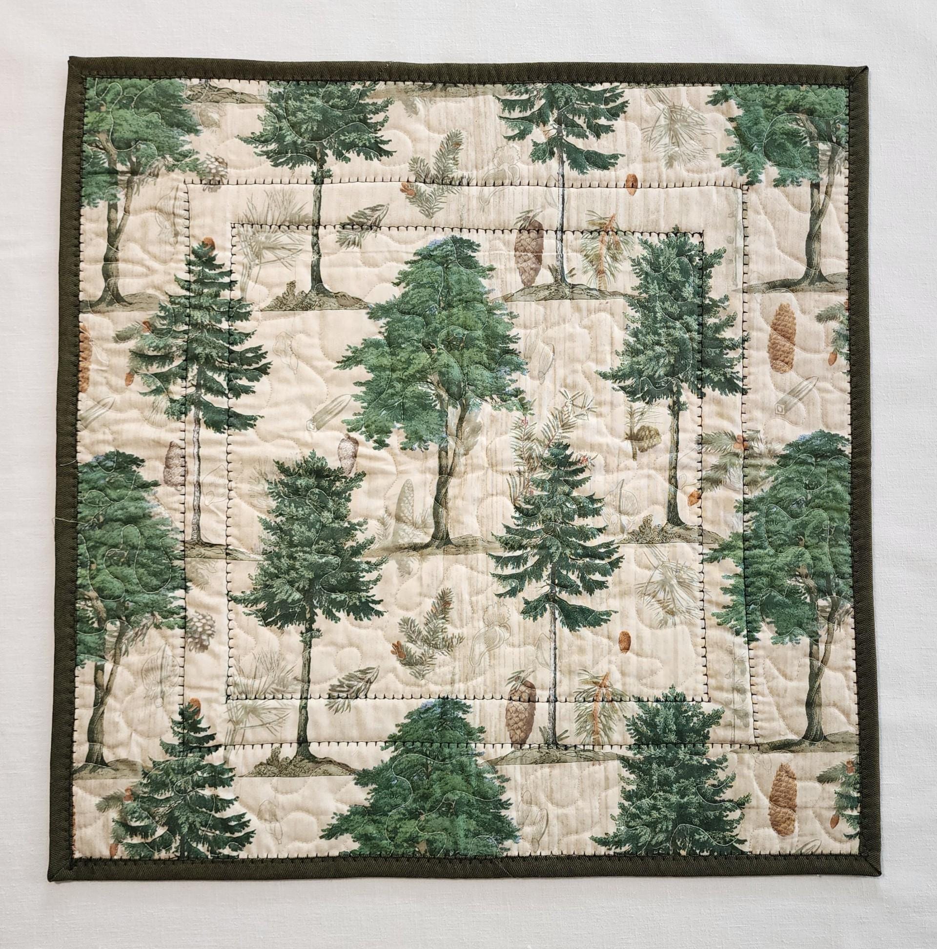 Rustic Pinecone Patchwork Table Topper • Cabin Decor • Handmade Cotton Quilt • 20" Square