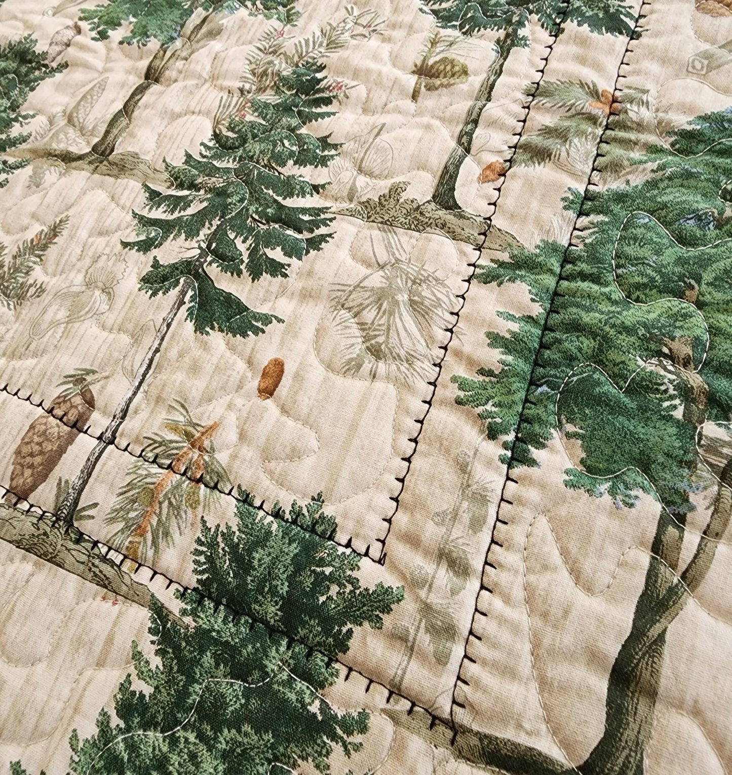 Rustic Pinecone Patchwork Table Topper • Cabin Decor • Handmade Cotton Quilt • 20" Square