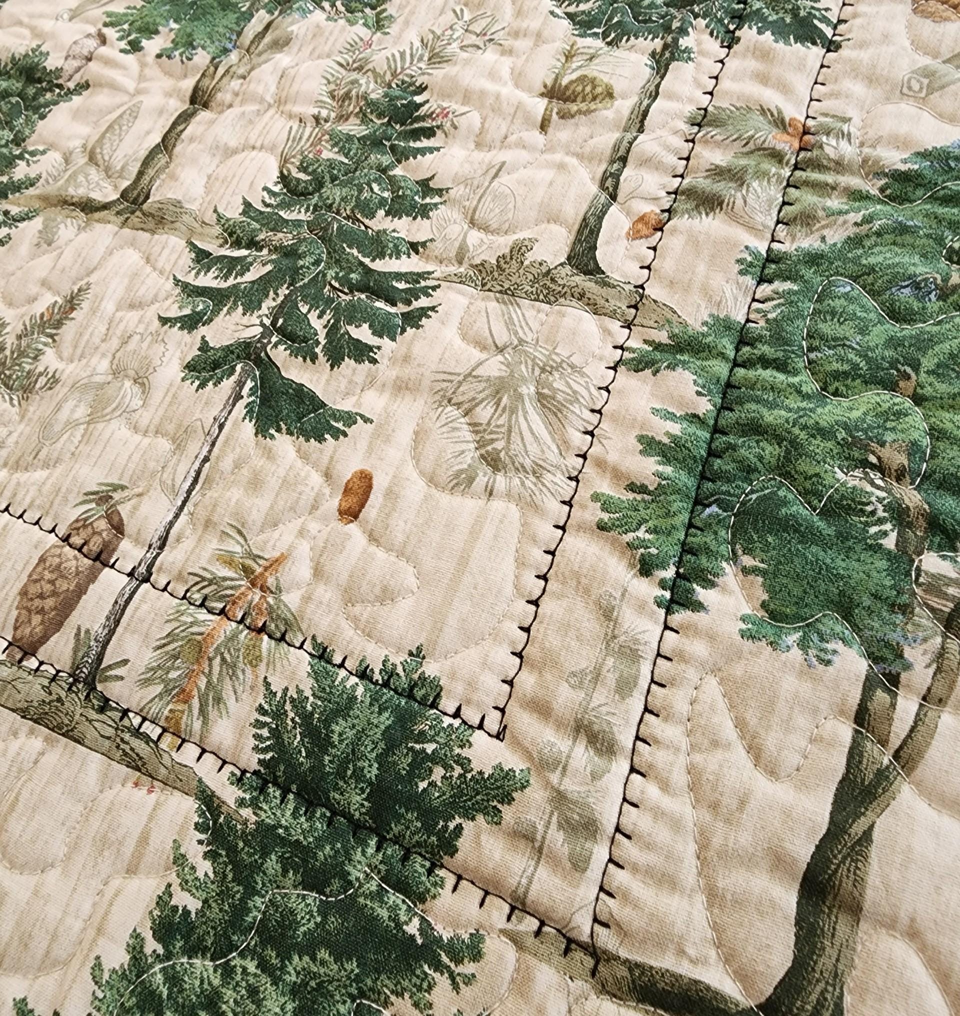 Rustic Pinecone Patchwork Table Topper • Cabin Decor • Handmade Cotton Quilt • 20" Square