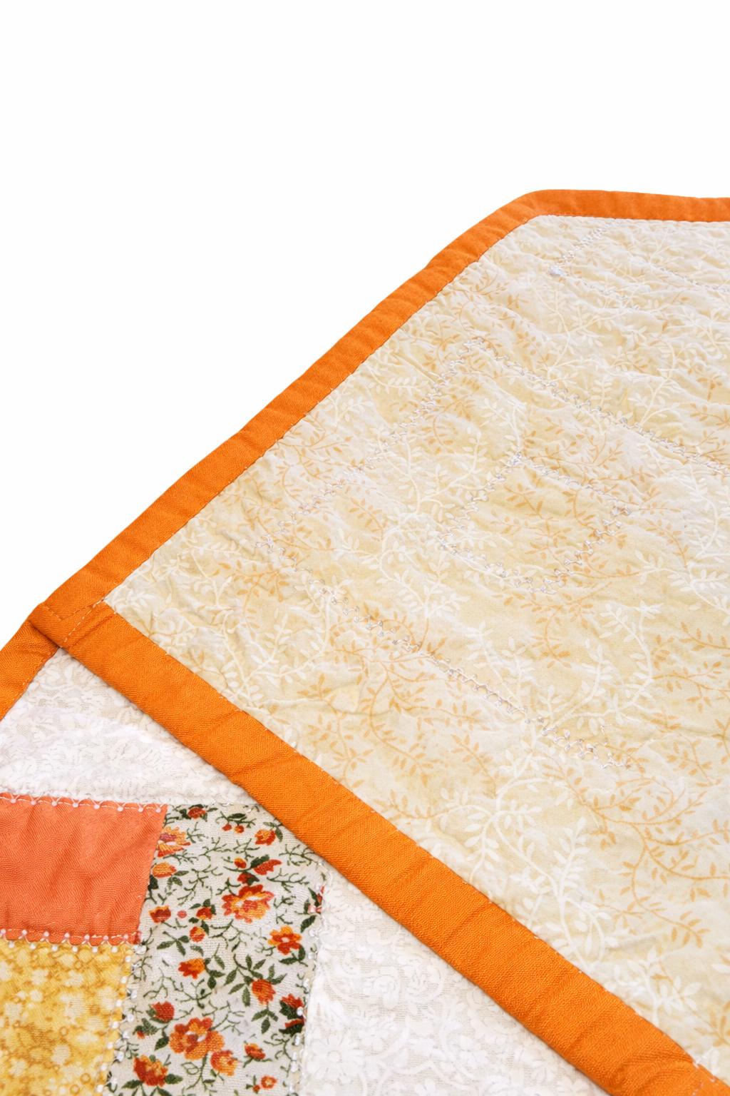 Handmade Log Cabin Patchwork Table Runner: Orange & Yellow Quilted Topper