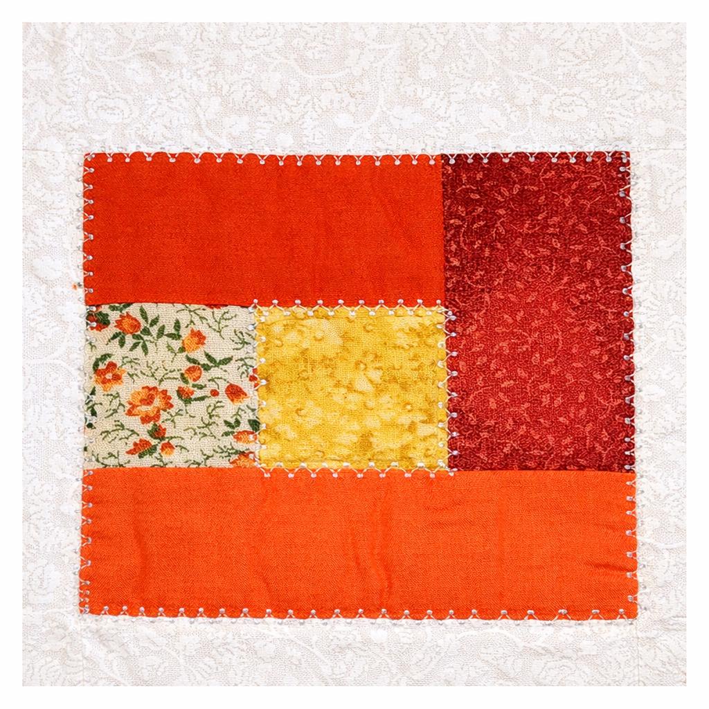 Handmade Log Cabin Patchwork Table Runner: Orange & Yellow Quilted Topper