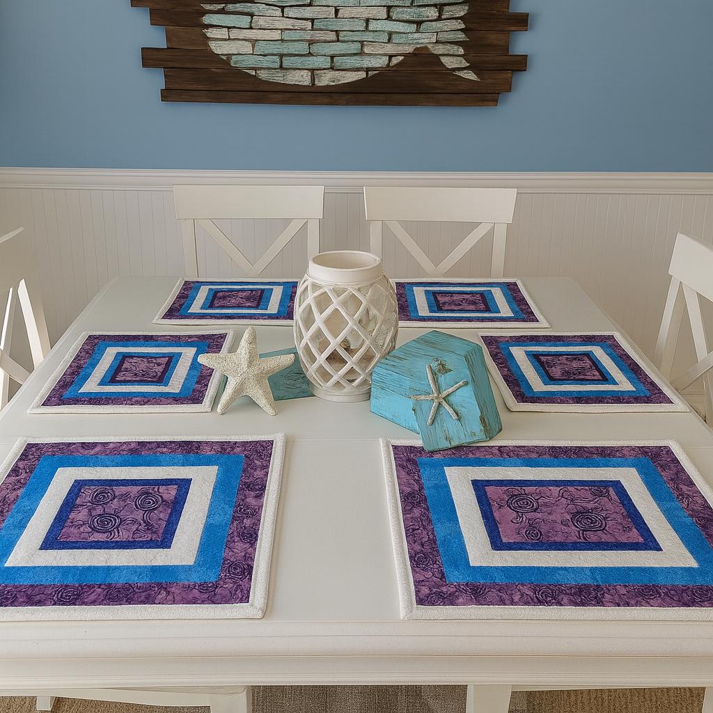 Sea Turtle Quilted Placemat – Handmade Cotton Table Quilt – Reversible with Floral Theme– Sold Individually