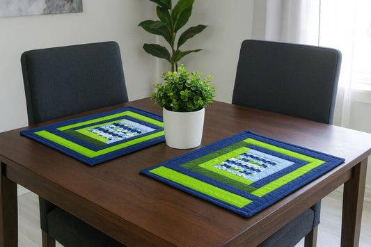 Modern Log Cabin Quilted Placemat Set – Includes Bonus Mug Rug – Handmade Cotton Table Decor