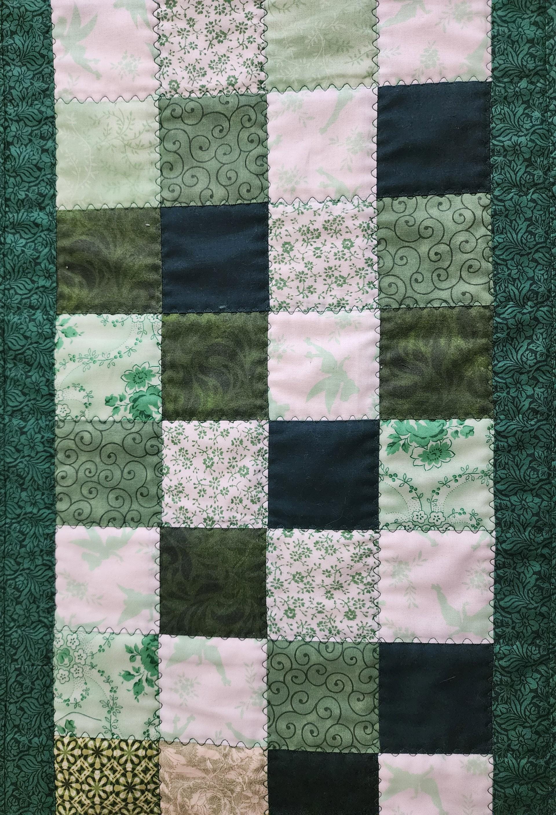 Quilted Green & White Patchwork Table Runner – 100% Cotton – St. Patrick’s Day or Spring Decor