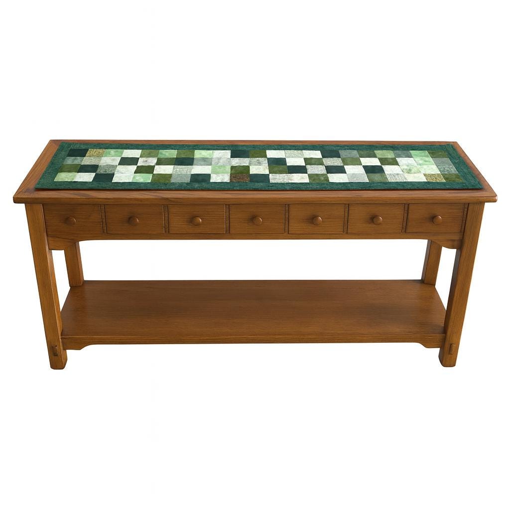 Quilted Green & White Patchwork Table Runner – 100% Cotton – St. Patrick’s Day or Spring Decor