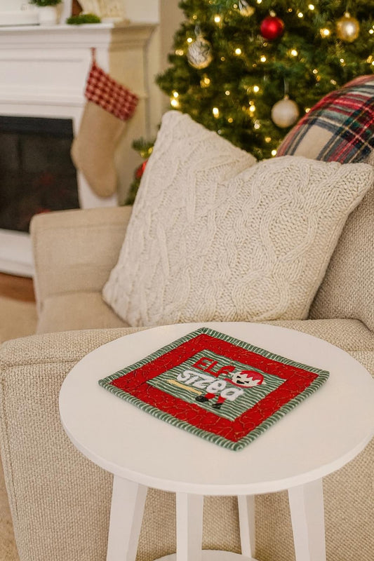 Quilted Mug Rug • “Elf Sized” • Holiday Coffee Mat • Christmas Stocking Stuffer