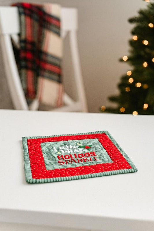 Quilted Mug Rug • “Little Miss Sparkle” • Holiday Coffee Mat • Stocking Stuffer