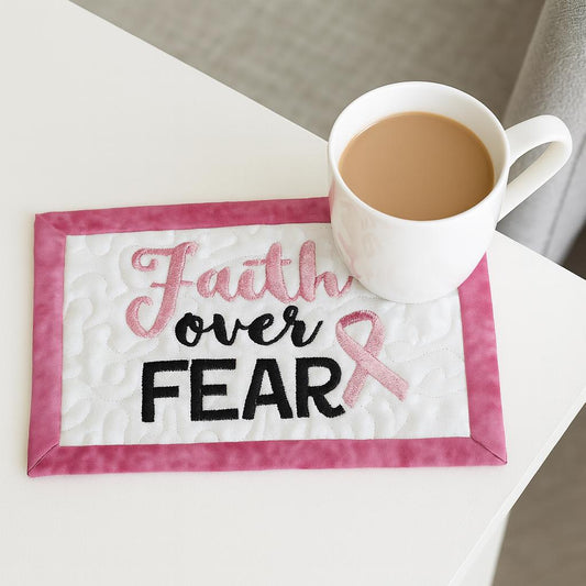 Faith Over Fear Quilted Mug Rug – Breast Cancer Awareness Gift Basket Filler