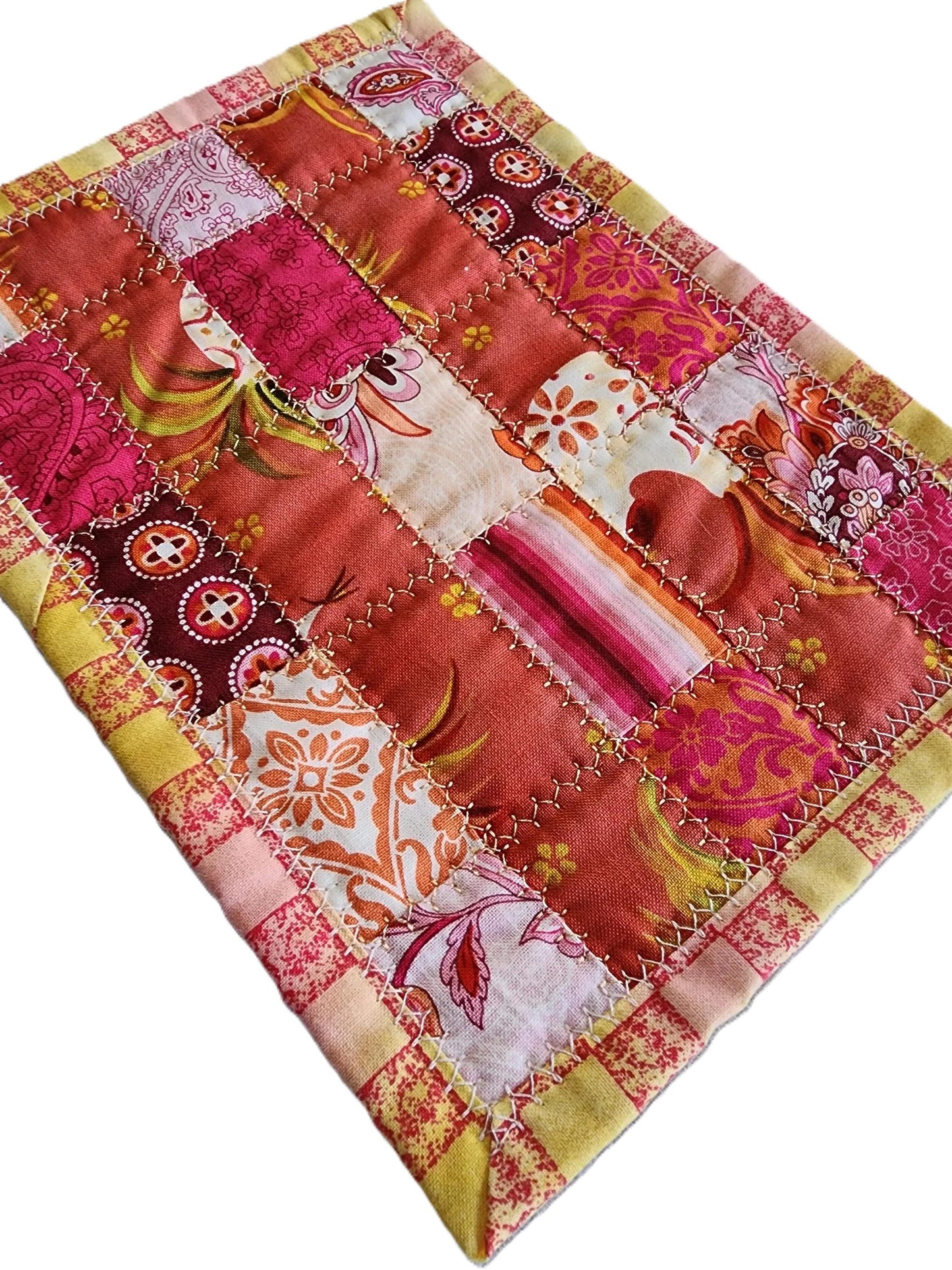 Quilted Mug Rug • Handmade Mini Table Topper • Warm Patchwork Accent