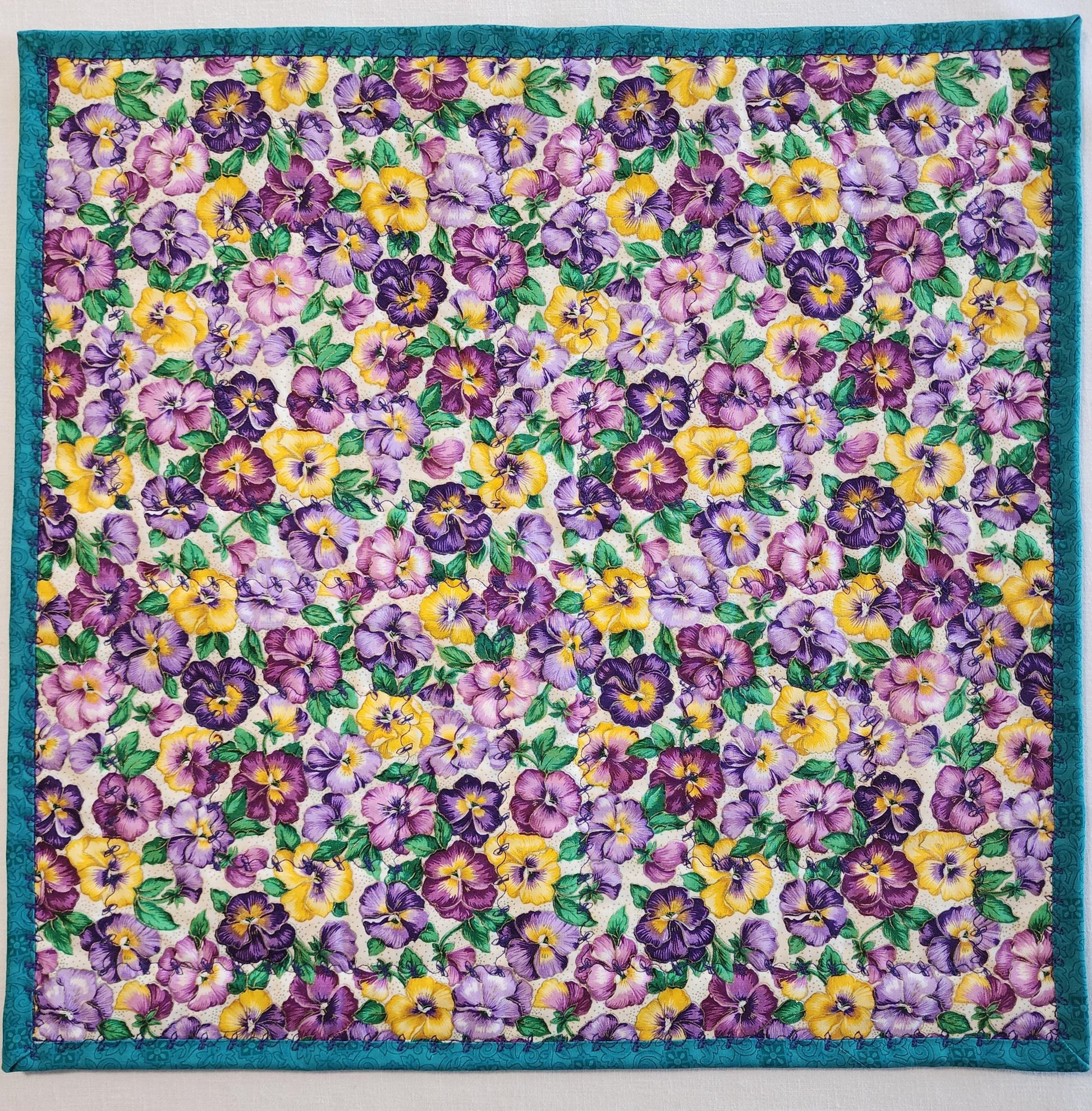 Teal and purple quilted Log cabin table topper