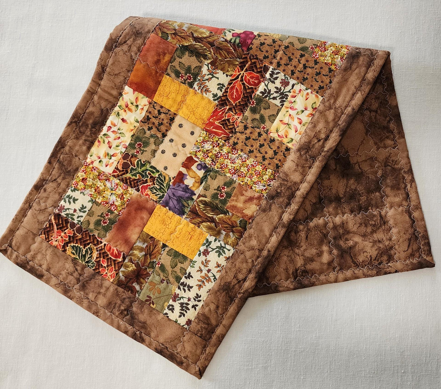 Handmade Earthy Quilted Table Runner, Vibrant color Patchwork