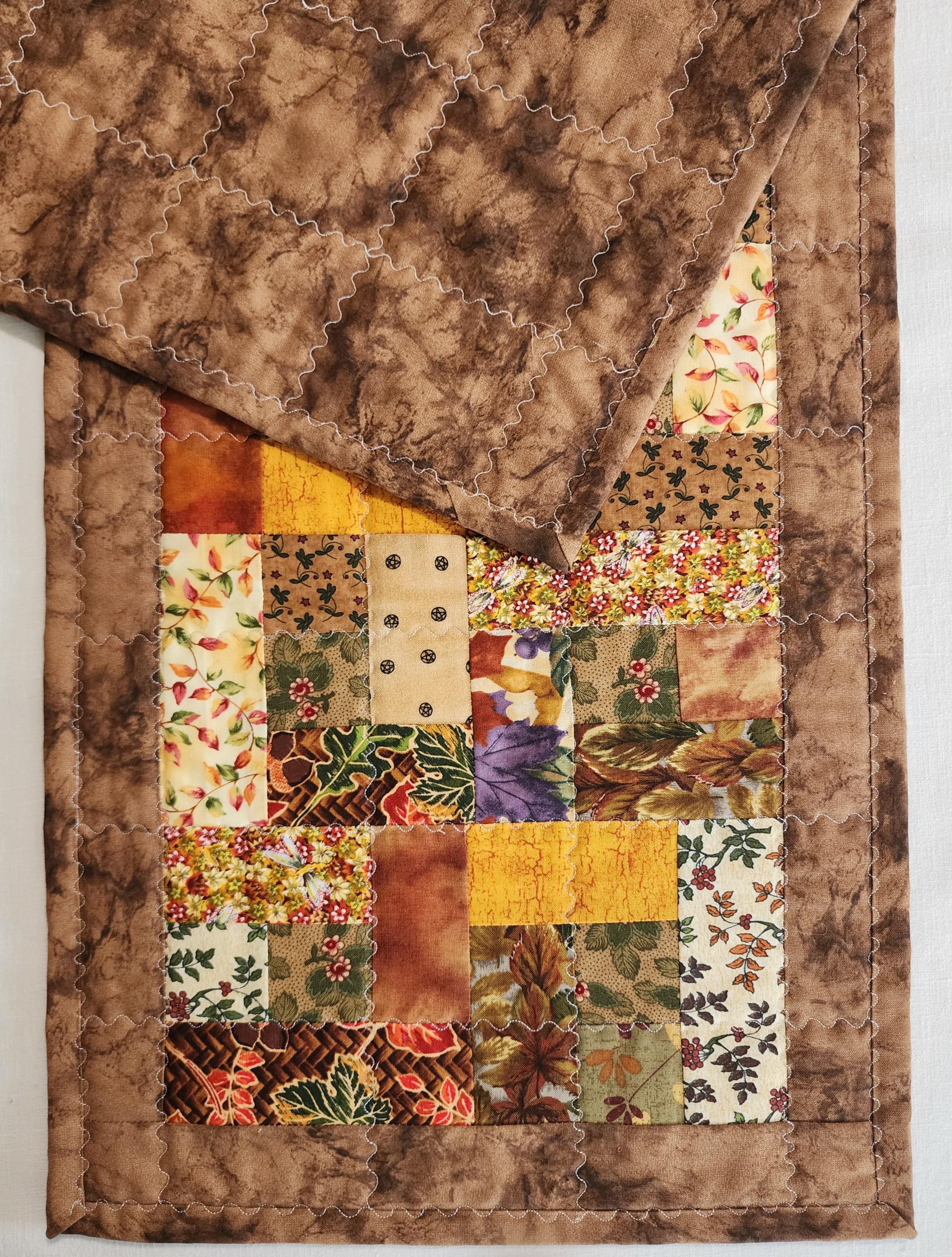 Handmade Earthy Quilted Table Runner, Vibrant color Patchwork