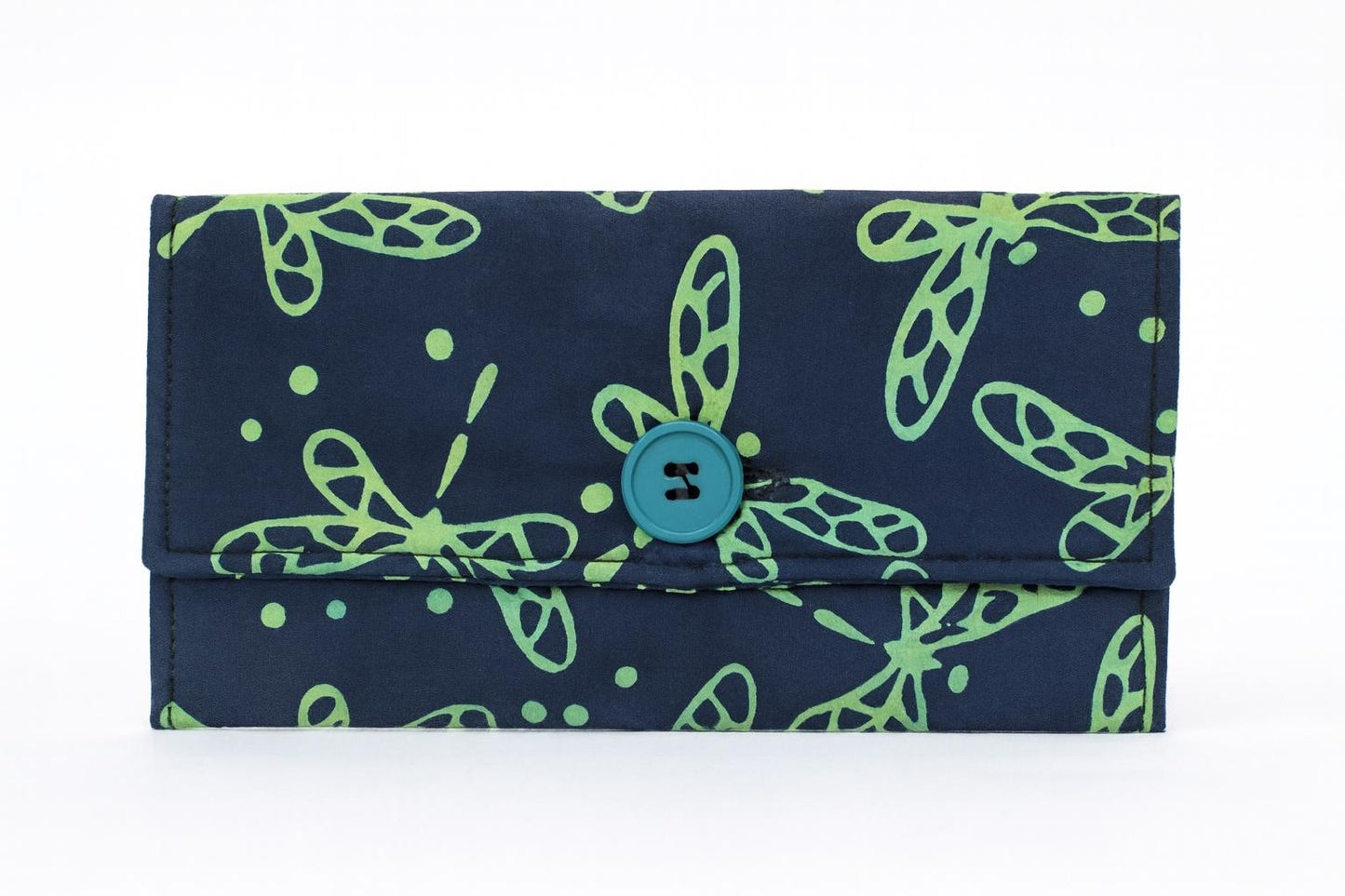 Teal Butterfly Batik Fabric Case – Handmade Quilted Eyewear Pouch with Button Closure