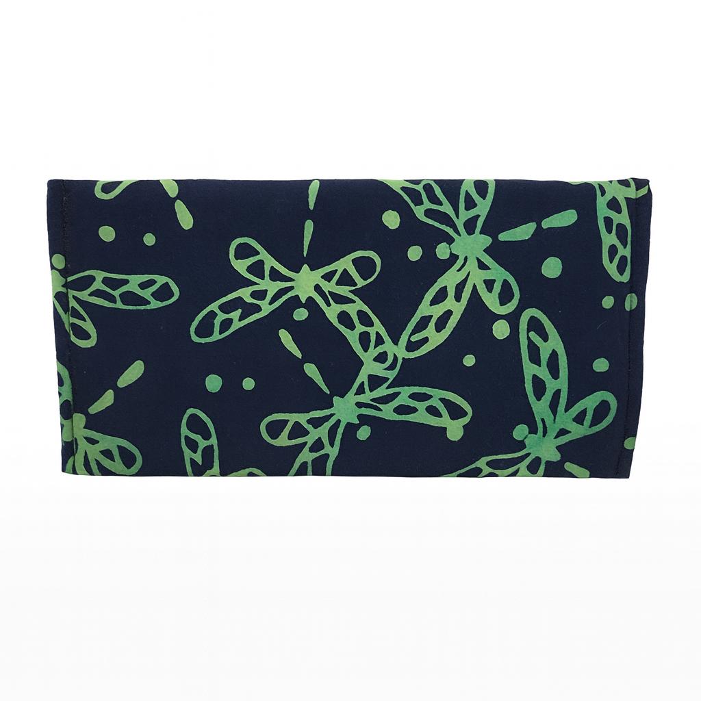 Teal Butterfly Batik Fabric Case – Handmade Quilted Eyewear Pouch with Button Closure