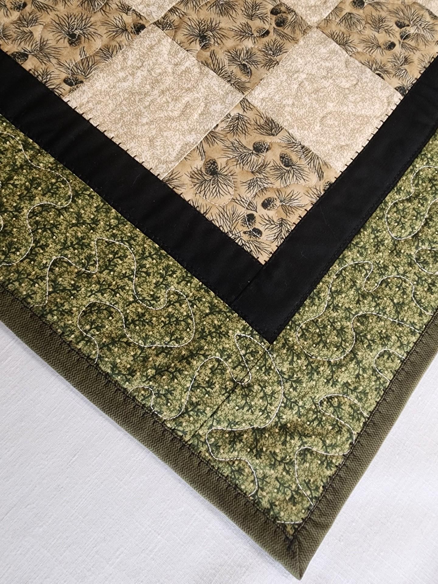 Rustic Pinecone Patchwork Table Topper • Cabin Decor • Handmade Cotton Quilt • 20" Square