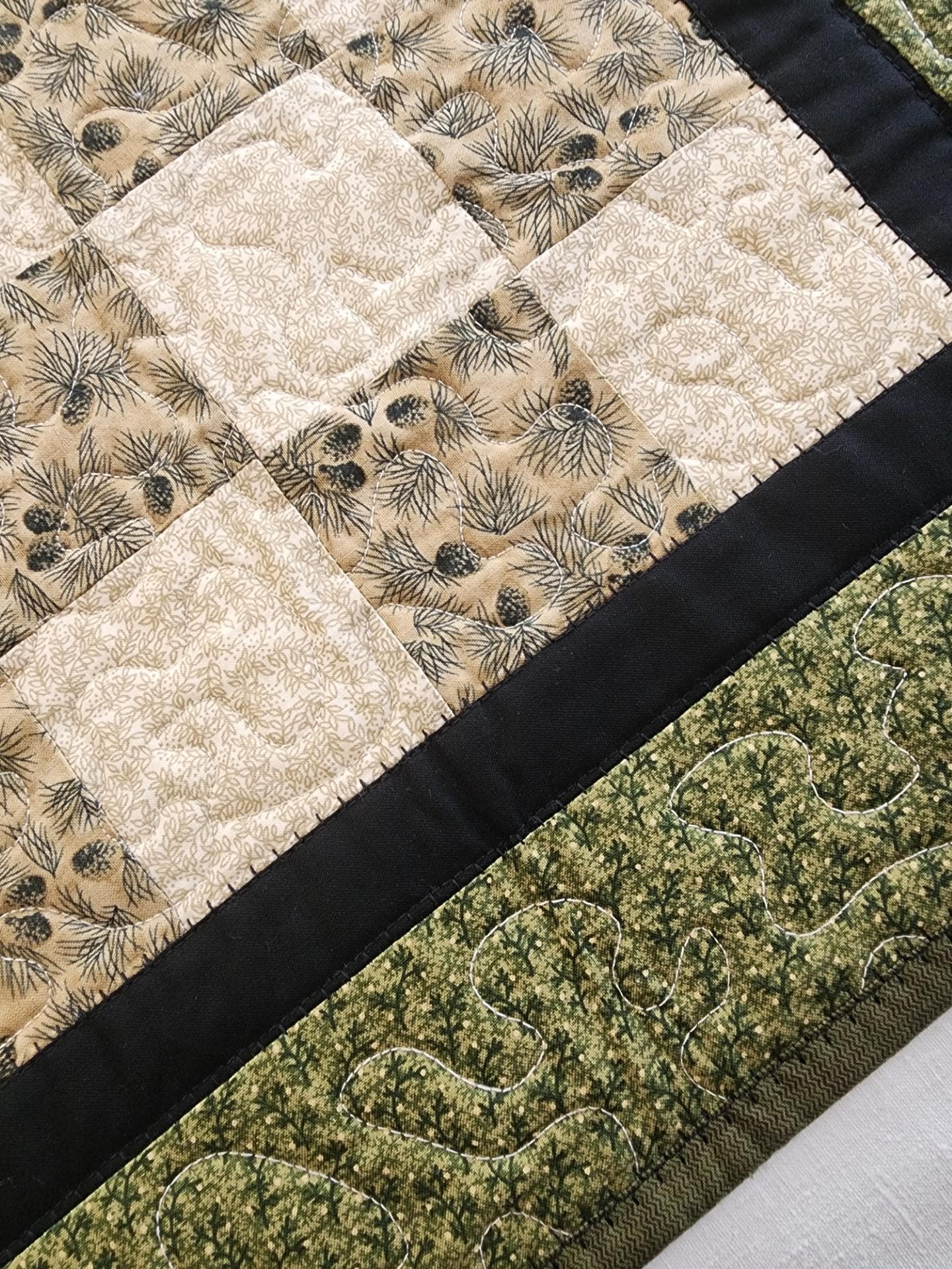 Rustic Pinecone Patchwork Table Topper • Cabin Decor • Handmade Cotton Quilt • 20" Square