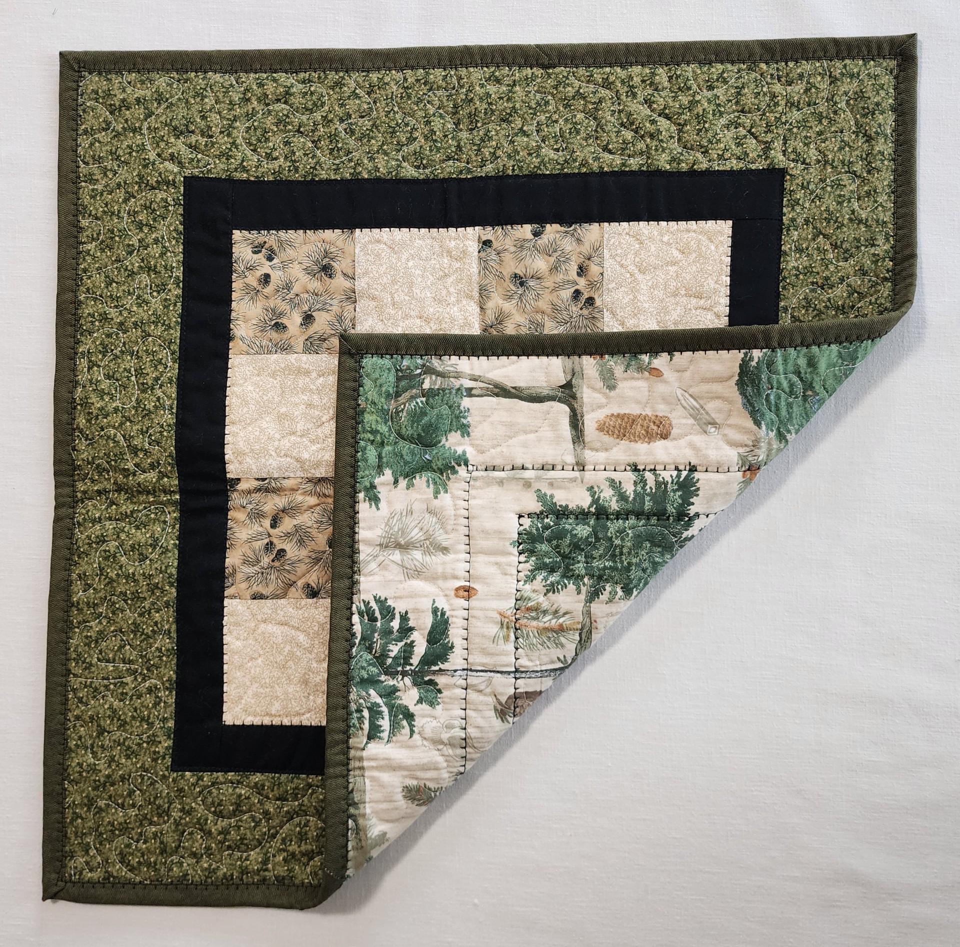 Rustic Pinecone Patchwork Table Topper • Cabin Decor • Handmade Cotton Quilt • 20" Square