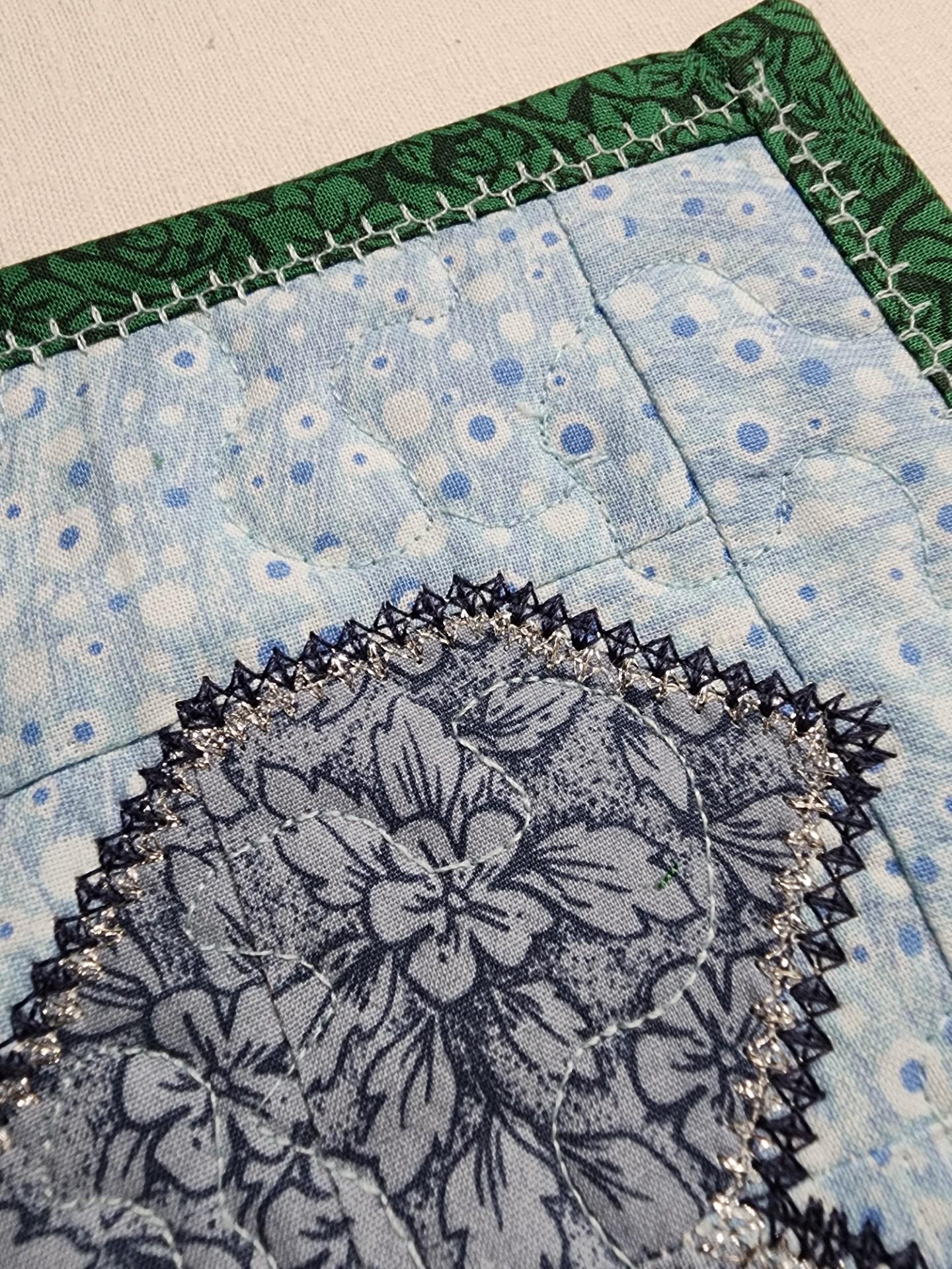 Quilted Blue and Green Heart Mug Rug – Reversible – 100% Cotton