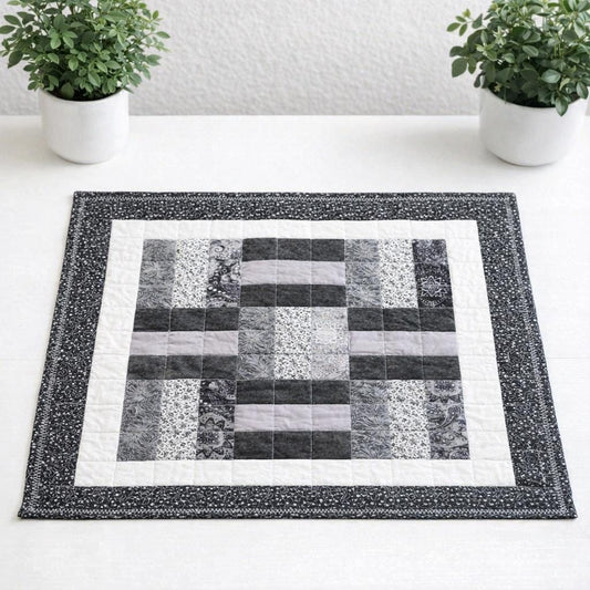 Handmade Black & White Quilted Patchwork Table Mat – 100% Cotton