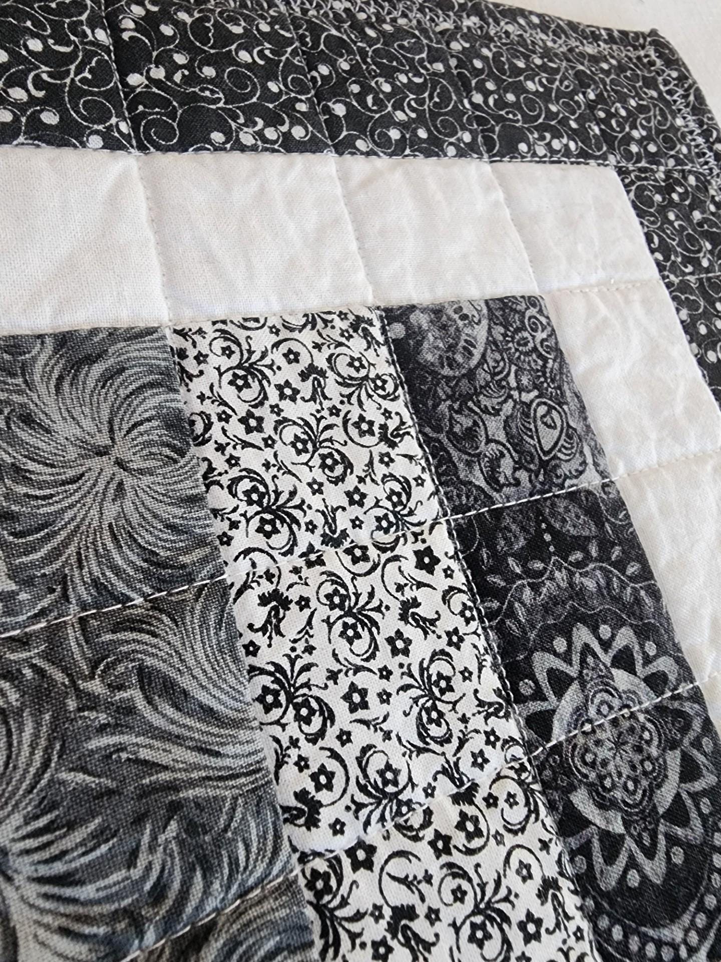 Handmade Black & White Quilted Patchwork Table Mat – 100% Cotton