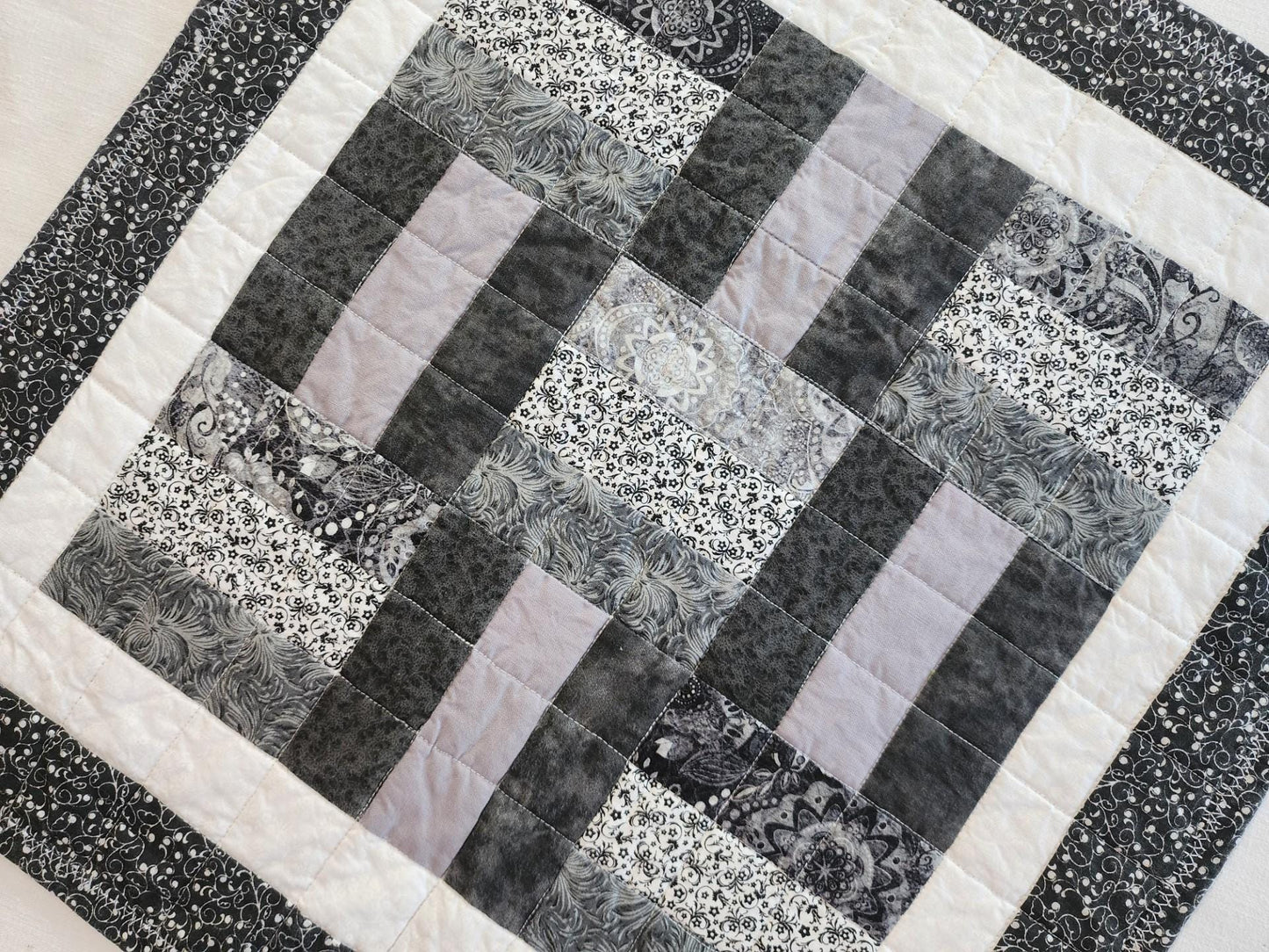 Handmade Black & White Quilted Patchwork Table Mat – 100% Cotton