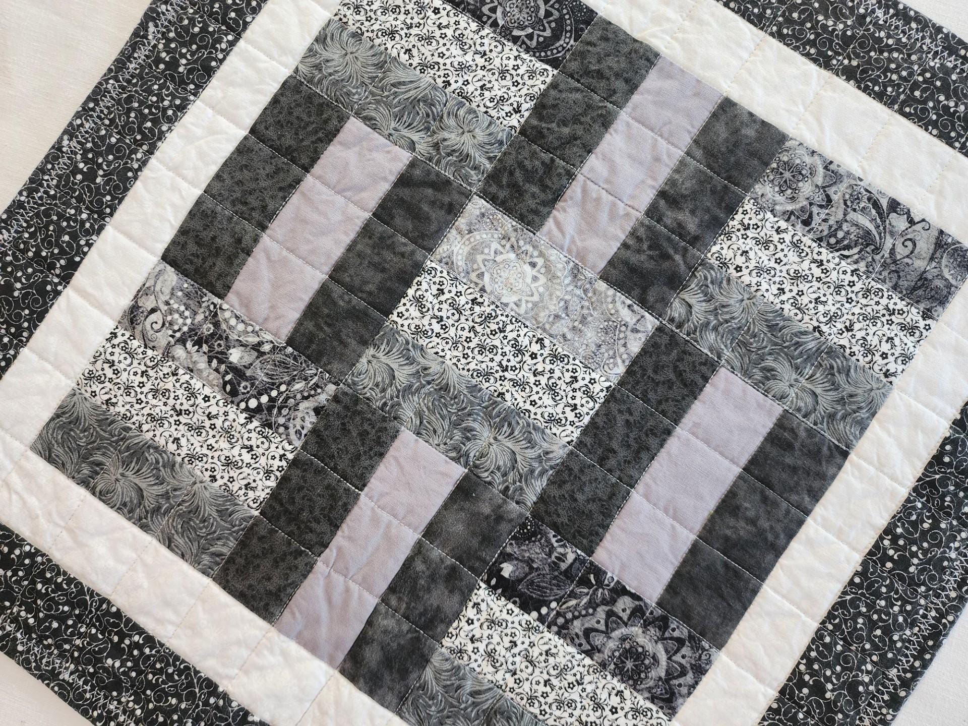 Handmade Black & White Quilted Patchwork Table Mat – 100% Cotton