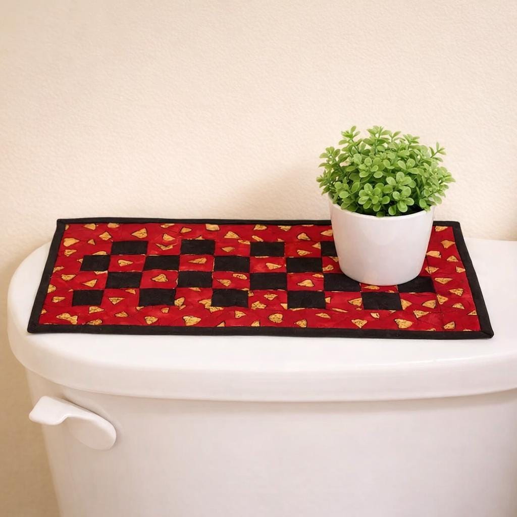 Quilted Mini Quilt / Candle Mat – 9" x 17" – Handmade Cotton Decor Checkerboard