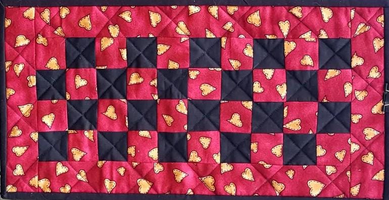 Quilted Mini Quilt / Candle Mat – 9" x 17" – Handmade Cotton Decor Checkerboard