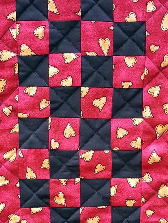 Quilted Mini Quilt / Candle Mat – 9" x 17" – Handmade Cotton Decor Checkerboard