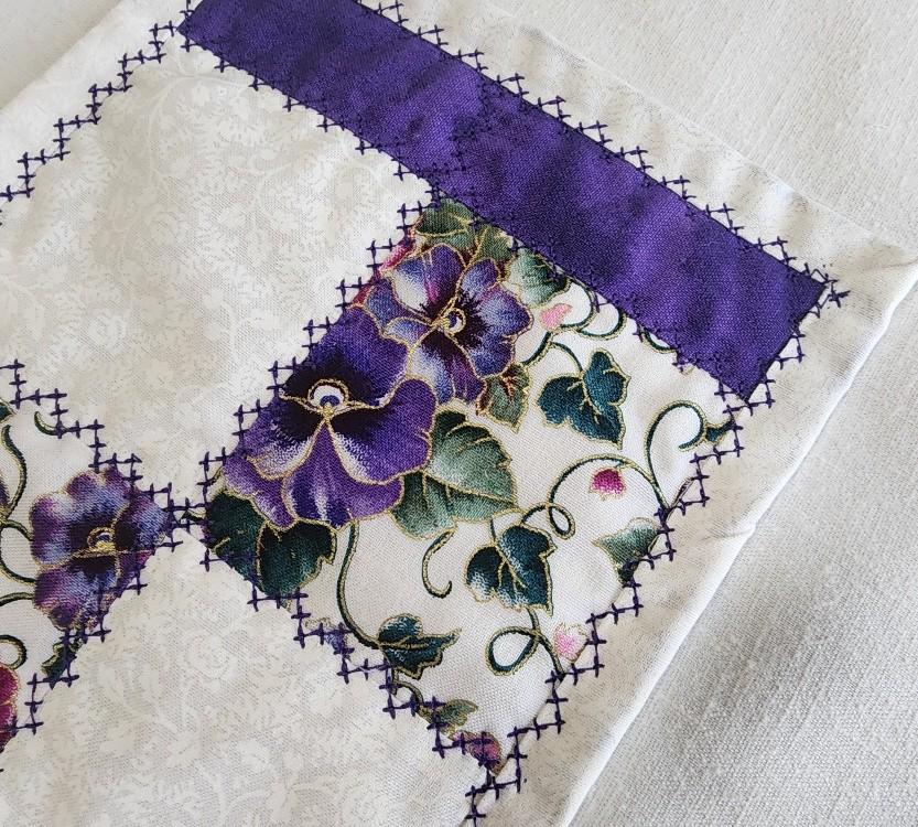 Quilted Mug Rug • Large Coaster • Purple Floral Spring Accent